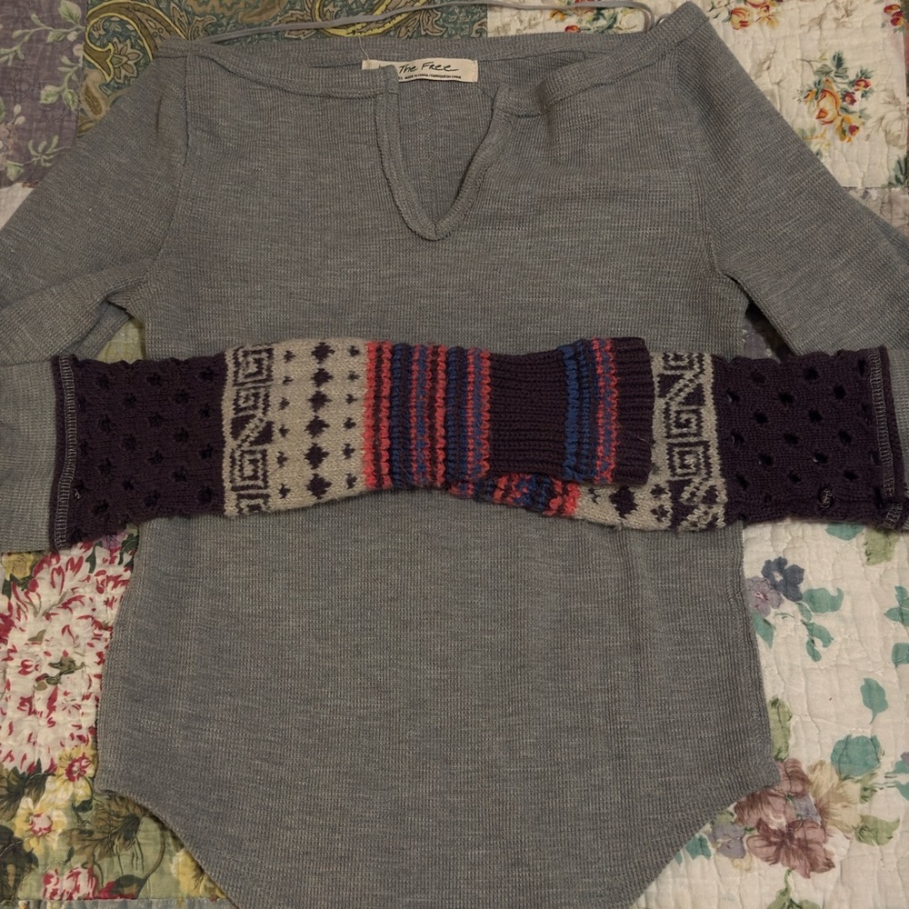 XS Free People Cozy Craft Cuff Long Sleeve - Heather Grey Combo